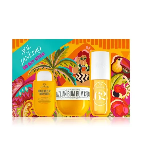 Sol de Janeiro Rio Body Retreat Self Care Products Set - Bum Bum Cream, Body Wash, Perfume Mist with Sandalwood, Vanilla Scents, Salted Caramel, Glycerin for Cleansing, Hydrating, Tightening