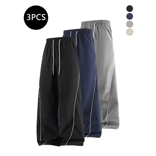 3-Pack Men’s Loose Straight Sweatpants for Spring/Fall, American Street Style Striped Long Pants — Trendy, Casual, Versatile
