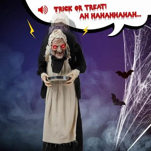 VINGLI Halloween Creepy Clown Standing Figure Decorations - Movable Sound-Activated LED Glowing Eyes, Popping Animated Animatronic, Talking Horror Mask Prop, Battery-Powered Ornament for Indoor Halloween & Outdoor Holiday Decor (Batteries Not Included),so