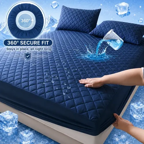 【Raybee】Cooling Waterproof Mattress Protector, Soft & Dirt-Proof Fabric with Deep Pockets (Fits 6–18 Inches),TPU Waterproof Layer & Breathable Bed Cover ,Fitted Sheet , Ideal for Bedroom, College Dorm & Hotel Use