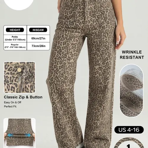 Katch Me Chic Women's Vintage Leopard Print High Waist Wide Leg Jeans, Y2K Street Style Baggy Durable Denim Trousers, Casual Wrinkle-Resistant Stretch Loose Fit Cotton Bottoms #TikTokMadeMeBuyIt #VintageDenim #LeopardJeans #Y2KFashion