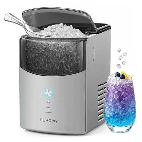 Euhomy Compact Countertop Ice Making Machine (Kitchen Appliances) – 35Lbs Daily Pebble Ready In 5 Mins, Dual Pump Self-Clean Unit, Countertop Ice Dispenser With Basket, Scoop & Cleaning Packs (Grey), Icemakers Countertop