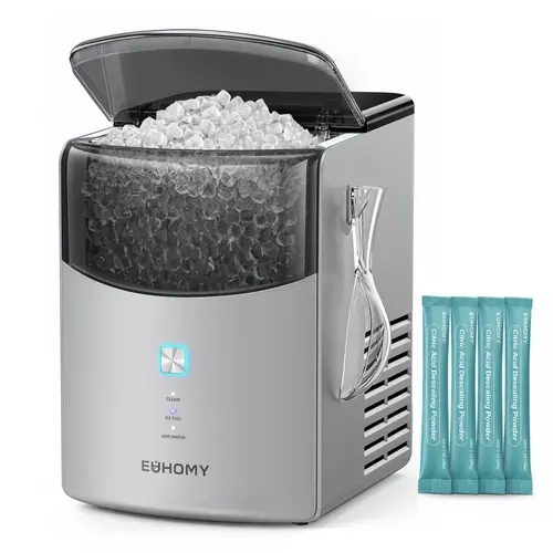 Euhomy Countertop Nugget Ice Making Machine - 35Lbs Daily Pebble Ice Ready In 5 Mins, Dual Pump Self-Clean Compact Automatic Icemaker With Basket, Scoop & Cleaning Packs (Grey, Under Cabinet Compatible),sohochic