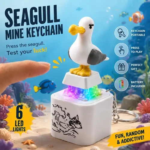 6 Pcs Seagull Mine Sound Button Keychain, Rechargeable Fidget Clicker with Real Sound & LED Light, Funny Interactive Desk Stress Relief Toy Gifts for Adults