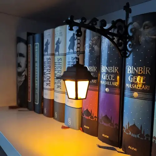 Library Lantern - Battery-Operated Novelty Lighting, Hanging Lamp with Warm LED Lights, Decorative Atmosphere Lighting for Reading Nooks, Literary Decor,sohochic
