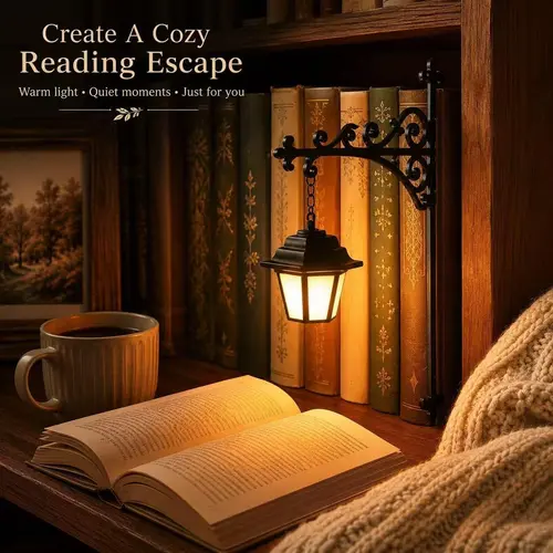 Miniature Hanging Shelf Lamp - Warm LED Nightlight, Decorative Lights, Lanterns, Compact Room Fit, Whimsical Home Decor, Bookshelf Accent for Book Enthusiasts, Halloween Decor (Batteries Required),sohochic