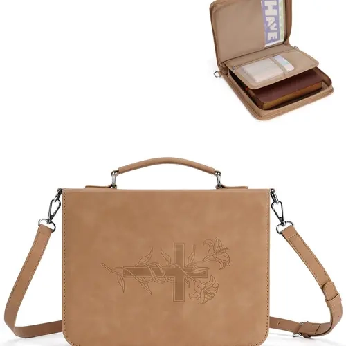 WANDF Premium Leather Bible Bag for Men with Shoulder Strap | Elegant Double-Compartment Bible Cover, Bible Study & Church Essentials, Christian Gift for Men, Back to School Essential