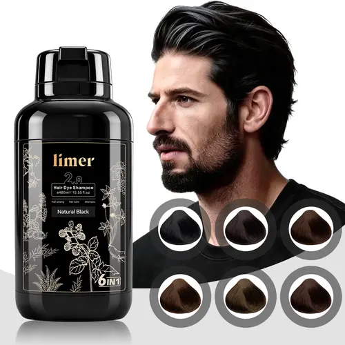 Limer 6-in-1 Men Hair Dye Shampoo, No Bleach Herbal Color, Ammonia-Free Grey Coverage Hair Products, Long-Lasting Haircare, No Bleach Hair Color,back to school,sohochic