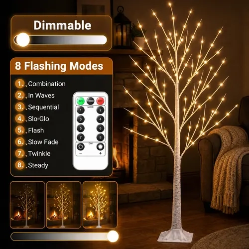 HOODINK 6FT Magical Lighted Birch Tree, 120 LED Tree Light with 8 Twinkling Modes, Dimmable Holiday Party Decor for Indoor Outdoor Home & Community Event,sohochic