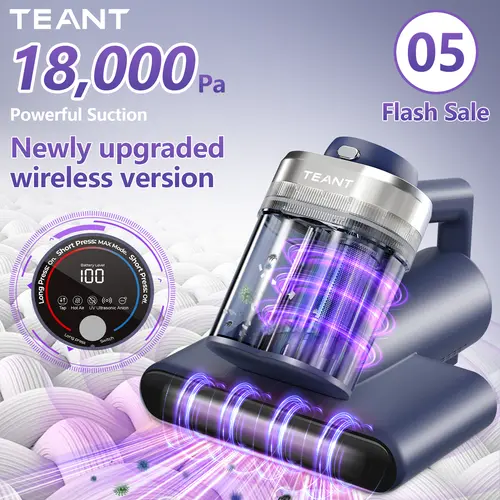 Flash Sale Home Items: Teant Upgrade Anti-Dust Mite Handheld Vacuum Cleaner (05) 18000Pa (18KPa) Suction, Dust Sensor, UV & Ultrasonic Removal, 33000 RPM Tapping, Aroma Tablet, Pet Hair Cleaner, LED Display, Cordless for Bed, Sofa, Summerwins,sohochic