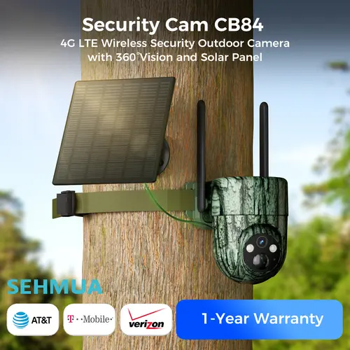 Sehmua Solar Powered 4G LTE Cellular Security Camera CB84S-Wireless PTZ Outdoor Surveillance Camera, 2K HD 360° Pan Tilt, PIR Detection, Night Vision, Waterproof, No Wi-Fi, Requires 4G Unlimited Data Plan Activation, for Farm, Cabin & Remote Rural Areas