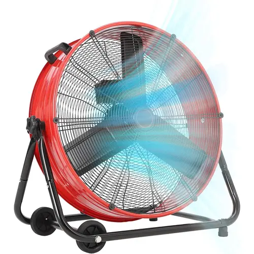 High Speed 24 Inch Industrial Drum Floor Fan – Heavy Duty Metal, 3-Speed Air Circulator, 8800 CFM, 360° Adjustable Tilt, Portable Wheels & Handle, Ideal for Garage, Workshop, Warehouse, Factory