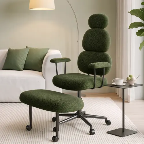 Pinmoco Criss Cross High-Back Ergonomic Office Chair - Criss Cross Chair, Supportive Sitting, Work From Home, Dual-Layer Soft Fabric Seat, Armrests, 360° Swivel, Adjustable Height, Low Back Pain Relief, Good Posture, Self-Assembly Required, Eclectic