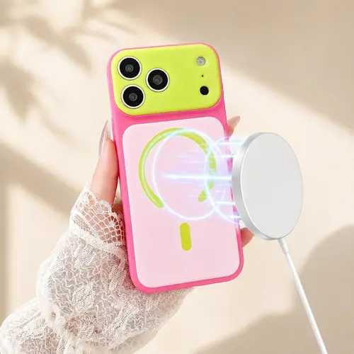 Dopamine Color Block Slim Phone Case for iPhone 17 16 15 14 13 Pro Max, Matte Hard PC Cover, Magnetic Wireless Charging Compatible with MagSafe(Not Strong), Lightweight Ultra Slim Fashion Case