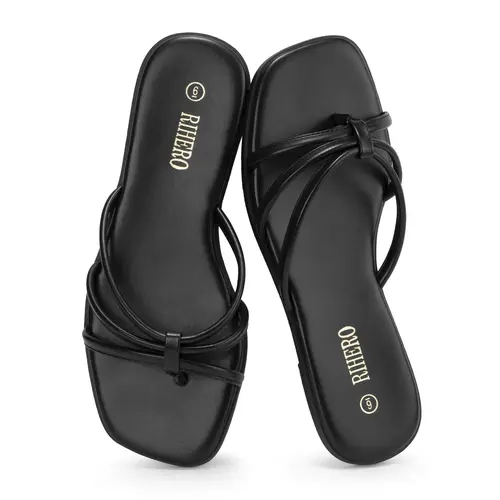 Rihero Women's Sandals, Elegant Square Toe Thong Flip Flops, Casual Slip On with Cushioned Footbed for Summer Beach, Fashionable Comfy Sandals, Beach Footwear, Casual Comfy Sandals, Sandals Women,back to school,back to school haul,sohochic