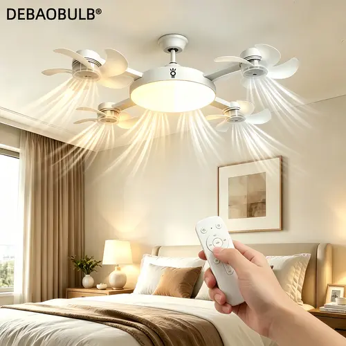 New Foldable E27 LED Ceiling Fan Light with pop out blades, 2-in-1 Ultra-Quiet Energy-Saving Fan Lamp, Remote Control Adjustable Speed & 3 Color Temperatures, Easy Install for Bedroom, Living Room, Kitchen, Garage & Office