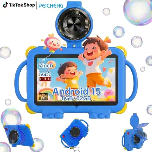 PEICHENG 7-in-1 Portable Kids Learning Tablet for Girls & Boys, Android 15, 8GB (3+5) RAM, 32GB (1TB Expandable) ROM, LCD Touchscreen, Durable Case, Front/Rear Cameras, Audio, Colorful Buttons, Compact Design, USB-C, Halloween Cool Gifts for Kids,sohochic