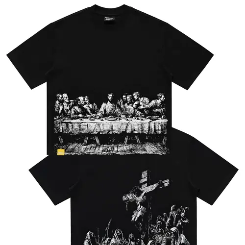 12oz Heavyweight Cropped Tee, Jesus Print Oversized Tee, Streetwear T-Shirt, Gothic Art Heavy Cotton Shirt