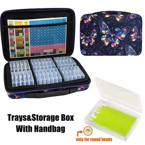 New Fashion Diamond Painting Handicraft Storage Box Tray Set Organizer, 4 Stickers + 32 Trays + 1 Handle Bag, DIY Diamond Painting Tools Accessories