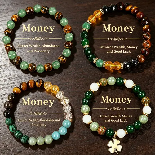 Handmade Crystal Bracelet - Green Aventurine & Tiger's Eye Crystal Bracelets & Bangles, Unisex Colorblock Beading Jewelry, Money Attraction Protection Encouragement Gift, Daily Wear Fashion Accessory sohochic