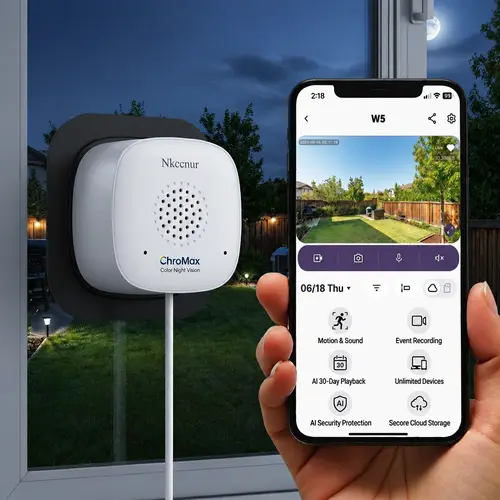 NKccnur  Window Security Camera 3MP 2K, Indoor WiFi Cameras 2.4GHz/5GHz with Colorvue AI Color Night Vision, Motion & Person Detection with Auto-Focus , Easy Installation, 24/7 Recording Works with Alexa & Google Home, Night Vision Camera, Wi-Fi