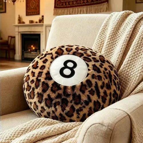1PC Trendy Leopard Print 8-Ball Round Throw Pillow | Cozy Y2K Preppy Bed & Couch Room Decor Aesthetic | All-Season Home Essential & Holiday Must-Have 🎱 Ultimate Gift Choice for Friends & Family