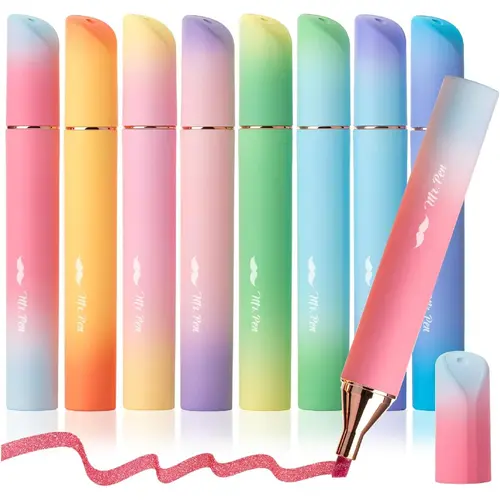 Mr. Pen 8-Pack Glitter Highlighters, Sunshine Colors, Chisel Tip, Clean Design, Durable Office Stationery, Desk Accessories, College School Supplies, Student Bullet Journaling Tools