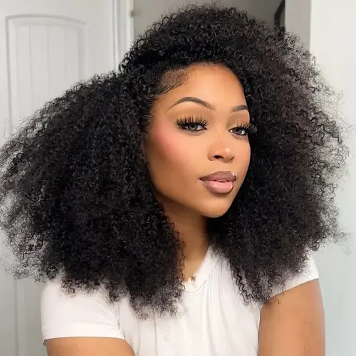 Tinashe 3 In 1 Afro Kinky Curly Half Wig Human Hair Glueless Wear & Go Drawstring Flip Over Wig Natural Springy Curly For Black Women Beginners #sohochic #TikTokShopBackToSchool