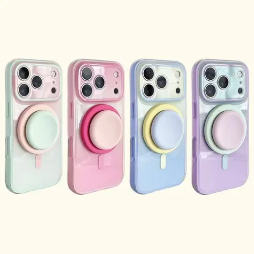 Acrylic Magnetic 2-in-1 Double-Layer Blue-Orange Gradient Full-Cover AI Button Hard Case for Multi-Model iPhone Series (17/16/15 Pro Max, 16, 15)