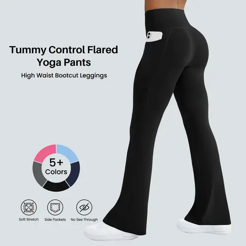 FireSwan Women's Flare Yoga Pants with Pockets High Waist Flared Leggings Bootcut Gym Workout Pants Tummy Control,back to school shopping,sohochic