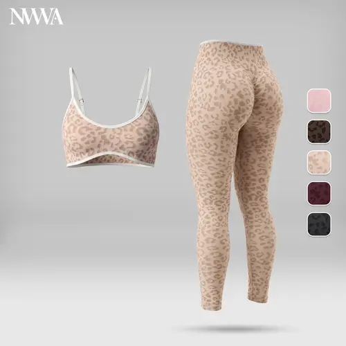 Women’s Leopard Print 2-Piece Fitness Sportswear Set - Thin-Strap Color-Block Sports Bra, High-Waisted Tummy Control Leggings, Active Sportswear, Quick Dry, Moisture-Wicking, Breathable, Fitted, Machine Washable Gym Running Gear, Matching Sets for Women,,