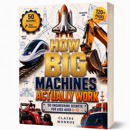 Claire Monroe Children's STEM English Learning Book for Ages 6-12 - Full-Colour Engineering Book with 50 Machines, Cutaway Diagrams, Educational Activities
