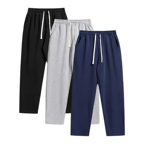 Men’s Solid Color Athletic Sweatpants - Synthetics Fabric, Wide Straight Leg, Plus Size, Sporty Chic Athletic Wear, All-Season Casual Pants for Street Dance & Winter Lounging,sohochic