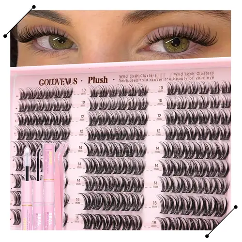 【S】Goddvenus Plush D Curl Spider Lash Clusters 10-16mm Fluffy Lightweight Eyelash Extensions for Daily Makeup Natural Blend