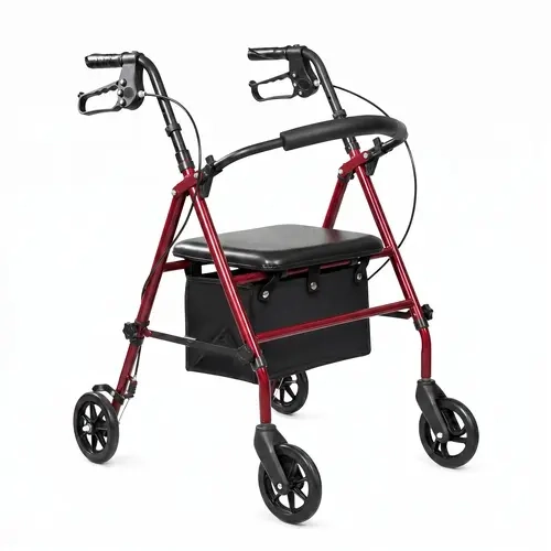 Rollator Walker with Seat - Stable Mobility Support - Height Adjustable - Durable Steel Frame Construction - Smooth Wheels - Foldable - 300 Lb Limit