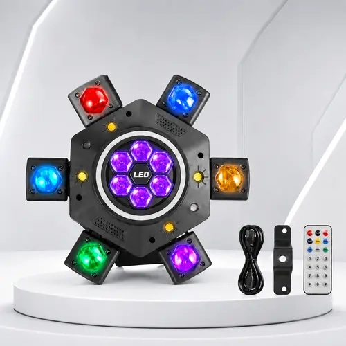 [NEW] XDV 6-Eye 6-Arm 150W RGBW Moving Head Party Light - Sound-Active DJ Light with Red, Green Laser, White, Gold Strobe, Remote Control for Home Parties, Birthdays, Holidays,Halloween Day,sohochic