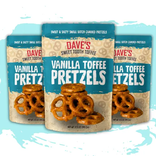 3-Pack Vanilla Toffee-Covered Pretzels - Dave's Sweet Tooth Gourmet Snack Candy