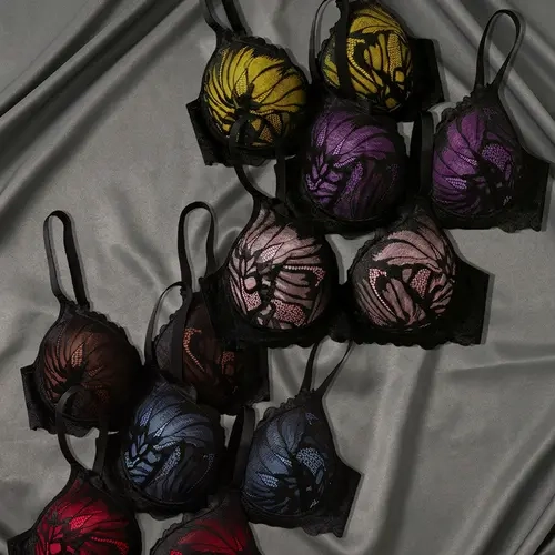 6pcs Women'S Sexy Contrast Lace Bra Set, Underwire Push-Up Support, Comfortable And Breathable for All-Day Wear