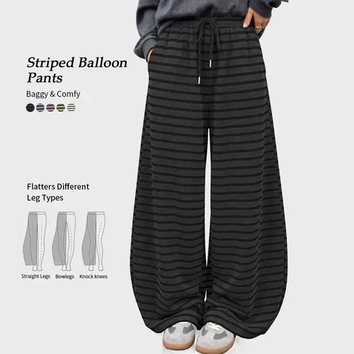 TARSE Womens  Wide Leg Striped Barrel Pants  Casual Loose Vintage Trousers with Pockets Oversized 2026