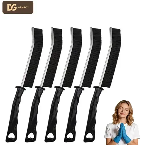 DGAPHRO 5-Piece Durable Synthetic Nylon Bristle Multipurpose Cleaning Tool Set - Slim Profile House Cleaner for Camp Kitchen, Deep House Cleaning, Tight Spaces (Black)