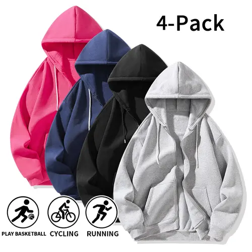4-Pack Men’s Full Zip Hoodies – Autumn/Winter new arrival, loose long sleeves, soft casual athletic hoodies for running, basketball, cycling (optional 4-pack or 2-pack) Hooded Kangaroo Pocket Cardigan