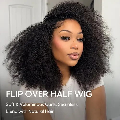 【New Arrival】Afro Kinky Curly Half Wig Flip Over Wear Go Glueless Wig Salon Quality 200 Density 100% Human Hair Drawstring Wig for Beginners #Sohochic
