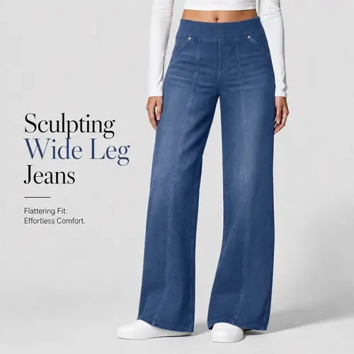 FireSwan Jeans for Women - High Waisted Stretchy Wide-Leg Stretch Knit Denim, Plain Below the Ankle Maxi-Length, Seam Stitch, Pockets, Waist-Shaping, Leg-Elongating, Machine-Washable for Daily Wear Comfort,sohochic