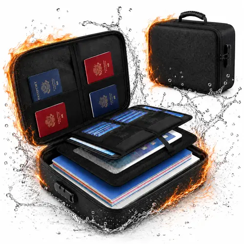 5200°F Fireproof Document Bag with Lock, Silicone-Coated 3-Layer Water-Resistant File Organizer, Soft-Sided Portable Storage Case with Anti-Theft Lock System and Handle for Home, Office & Travel,sohochic