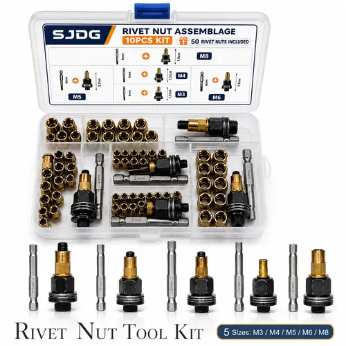 Rivet Nut Tool Kit, Rivet Nut Adapter Set with M3 M4 M5 M6 M8 Mandrel Heads & Hex Driver Bits, Nutsert Installation Kit for Drill, Metal Sheet, Automotive, Furniture  DIY Repair