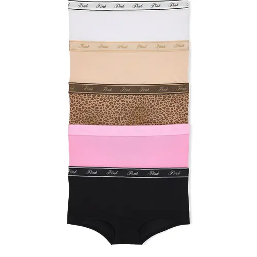 Victoria's Secret PINK Women's Cotton Logo Boyshort Underwear, Full Coverage Panties for Women, Multi Pack (XS-XXL)