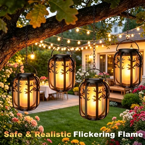 Solar Flame Lanterns 2/4-Pack, IP65 Waterproof Hanging Outdoor Solar LED Lights, Realistic Warm Glow Garden Decorative Lighting, Ideal for Yard, Porch, Great Gift for Mom, Grandma,sohochic