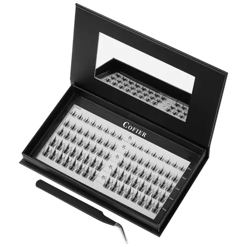 [Cassie Exclusive] Cofier No Glue Lash Kit Jelly-Coated Base Self Adhesive Individual Eyelashes 80/90/100 Pcs Easy Makeup Application with Tweezers Gentle & Moisture #Summervibes