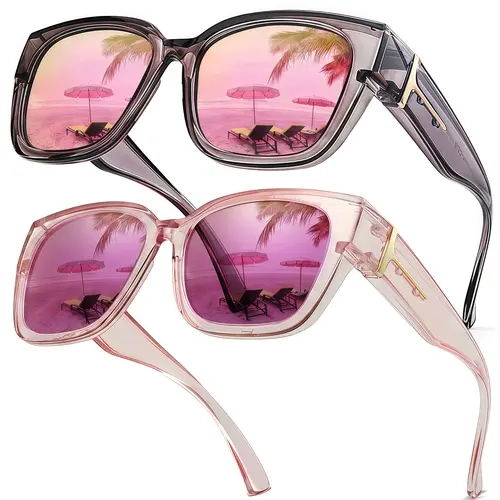 EUNOIALENS Fit-Over Sunglasses Stylish Women's Retro Square Sunglasses - Full Rim PC Fit-Over Frame, Polarized UV400 UV-Protection, Ideal for Driving, Summer Outfits, Travel Essentials, Fashionable Stylish Accessories that Enhances Visibility