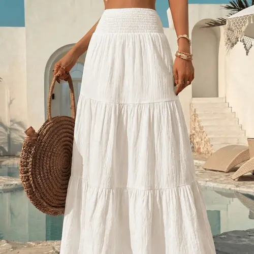 Women's Pleated High Waist Layered Long Maxi Skirt Bottoms, Flowy Tiered Design, Chic Elegant Midi Dress, Perfect for Casual & Formal Occasions